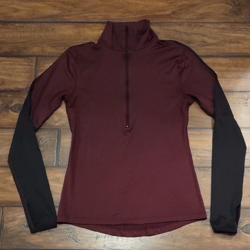 PINK Victoria's Secret Maroon and Black Long Sleeve Top. Size S.